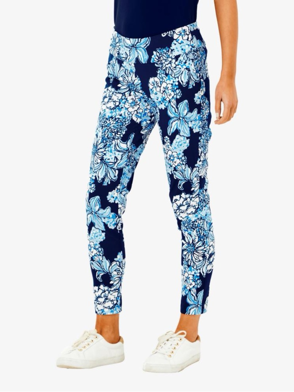 Lilly Pulitzer UPF 50+ Corso Pants, Low Tide Navy Bouquet All Day, Size 00